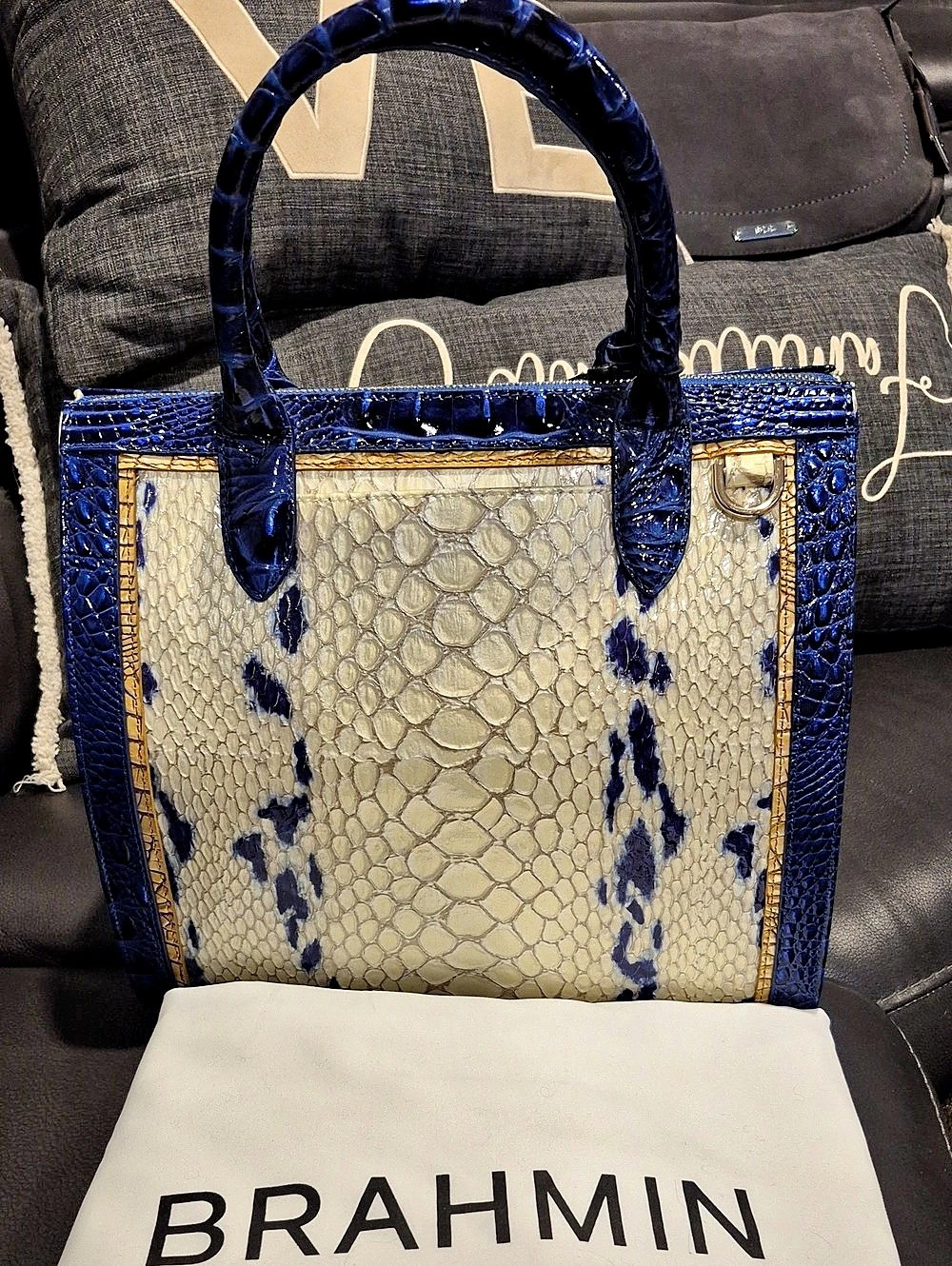Brahmin Caroline Shell White Freshwater Genuine Leather Tote NWT